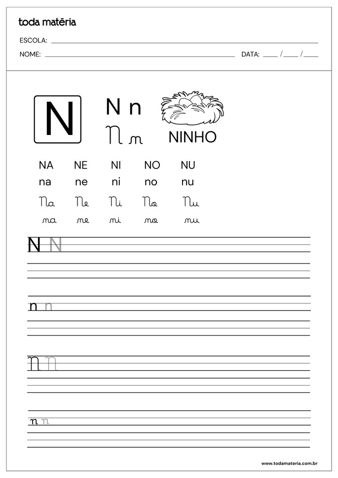 atividades de alfabetização letra n