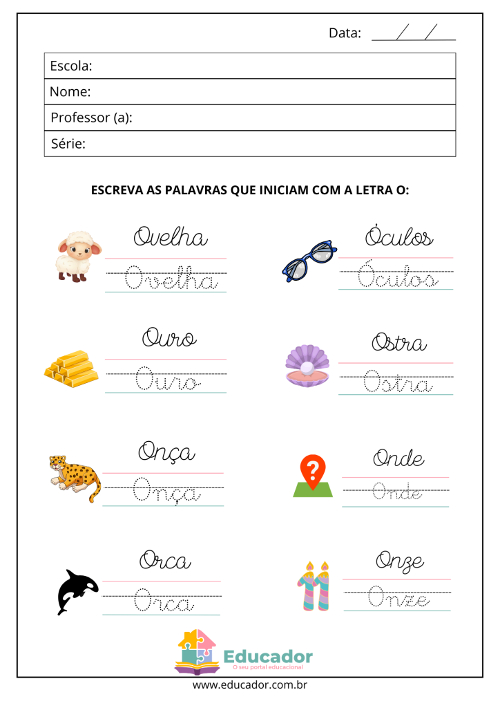 atividades com a letra o para alfabetização
