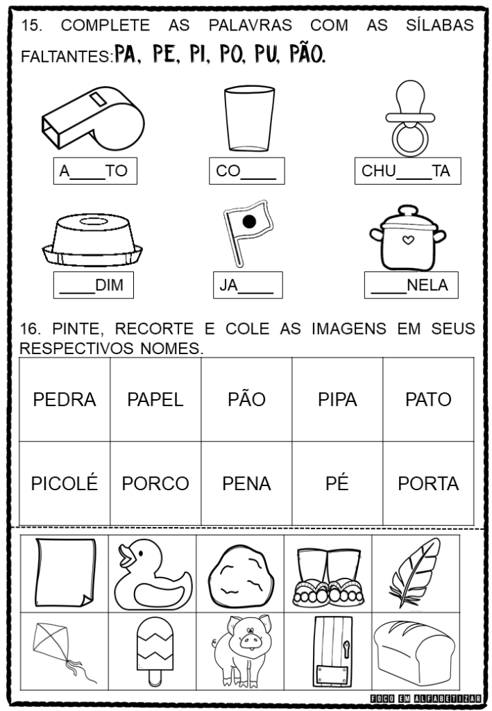 atividades com a letra p para imprimir
