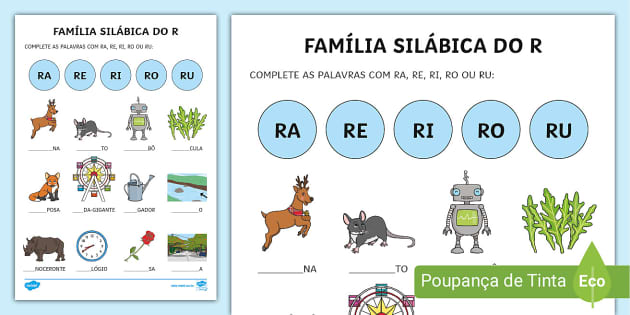 atividades lúdicas para ensinar o R no meio da palavra
