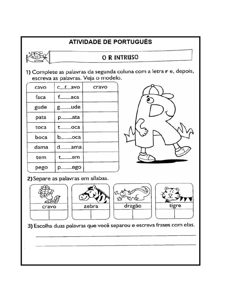 atividades com a letra r no meio da palavra
