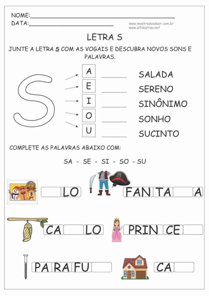 letra s atividades 5 anos educação infantil