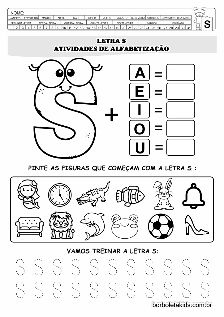 alfabetização letra s 5 anos