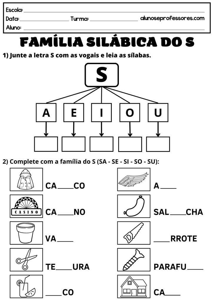atividades com a letra s para imprimir 2o ano
