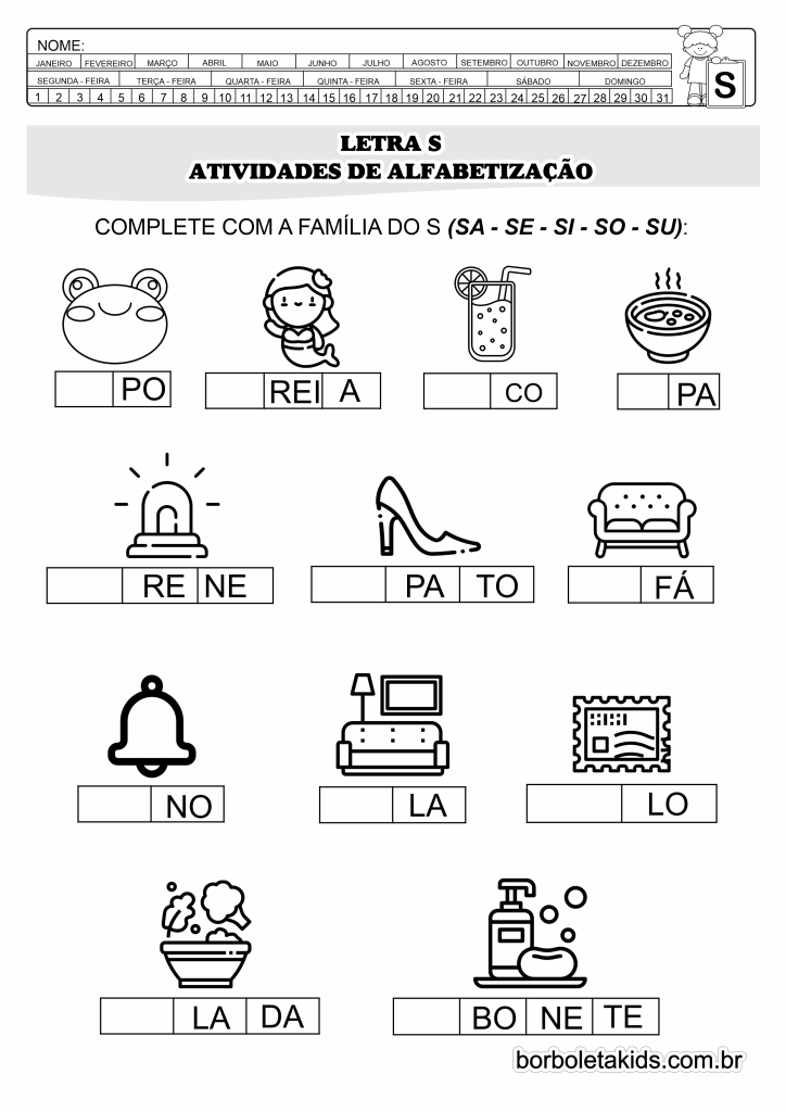 exercícios com a letra s para 2o ano