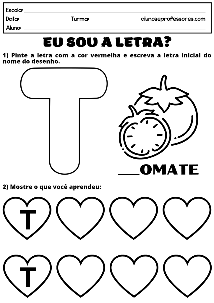atividades com a letra t para imprimir grátis