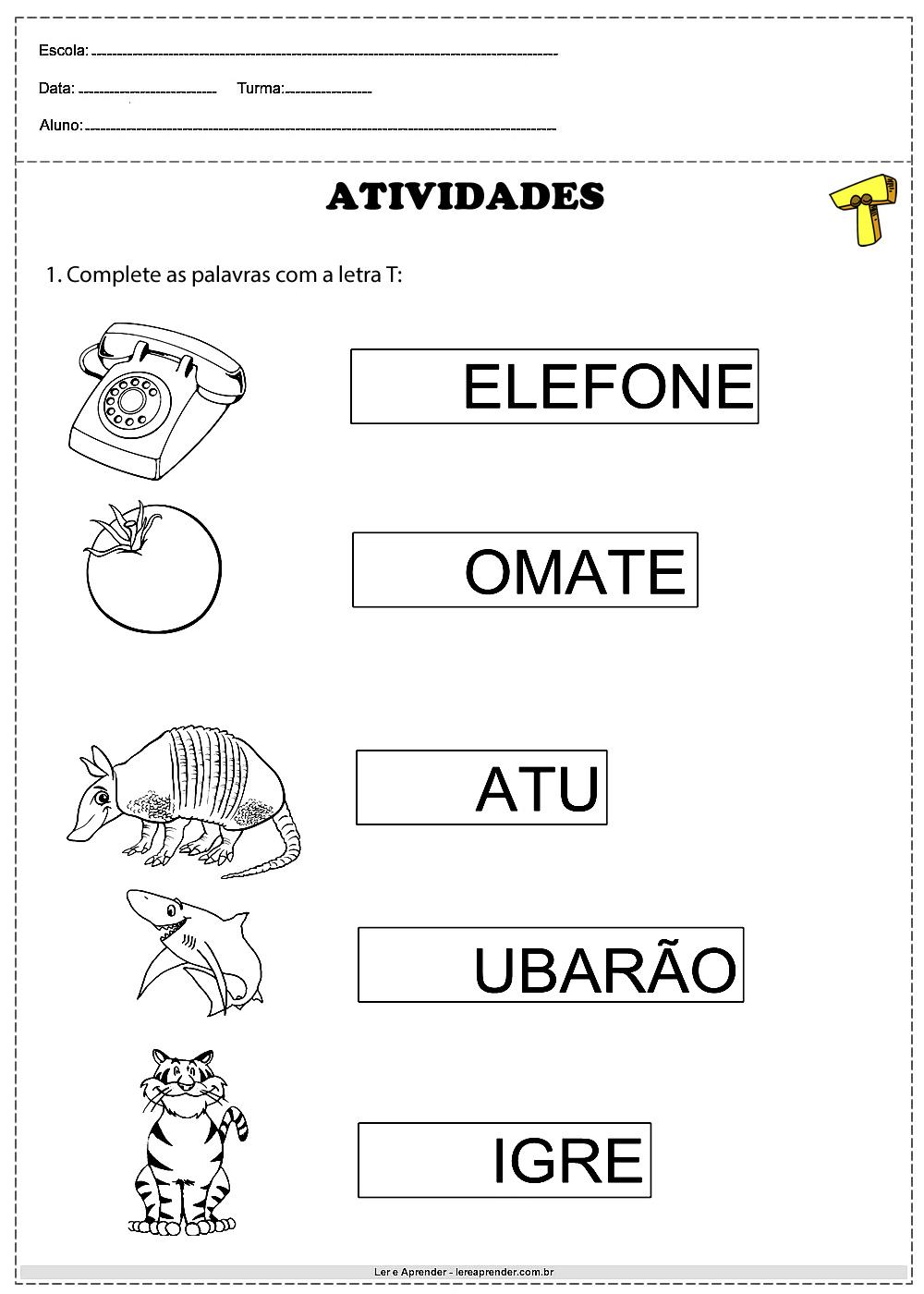 atividades de alfabetização letra t para imprimir