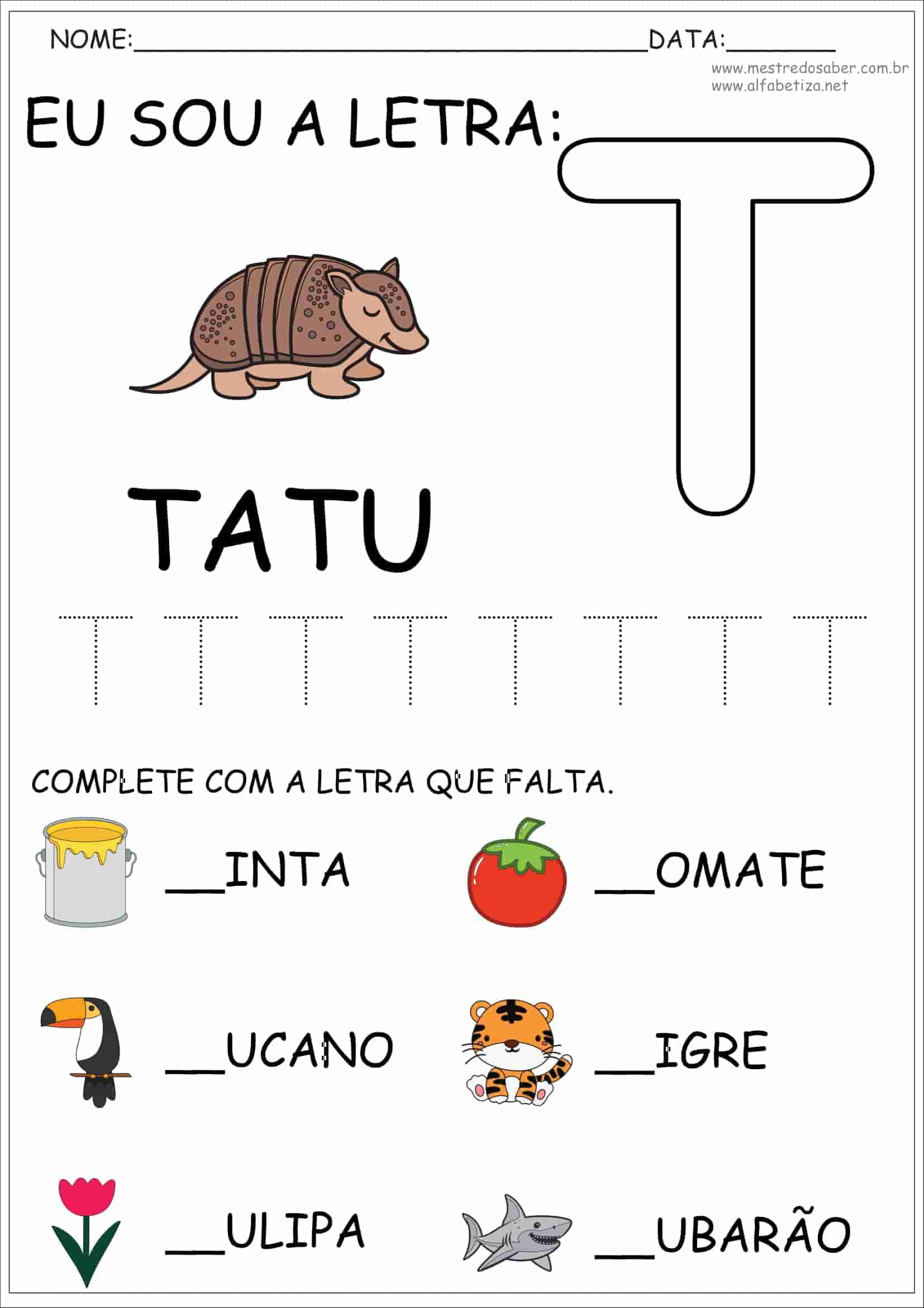 letra t atividades para imprimir