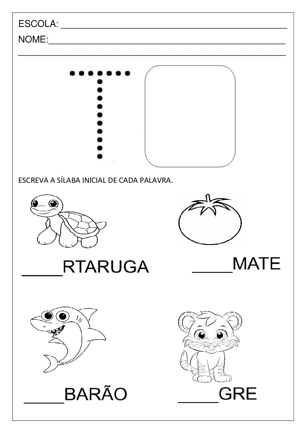 atividades com a letra t para pré-escola