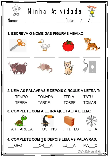 atividades com a letra t para 1 ano
