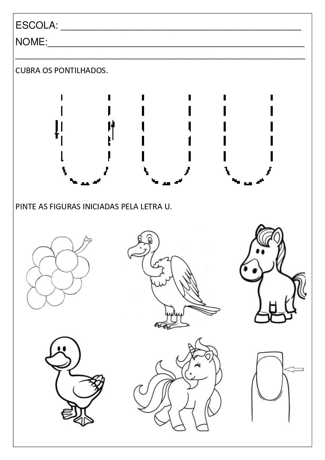 atividades divertidas com a letra u para alfabetização infantil