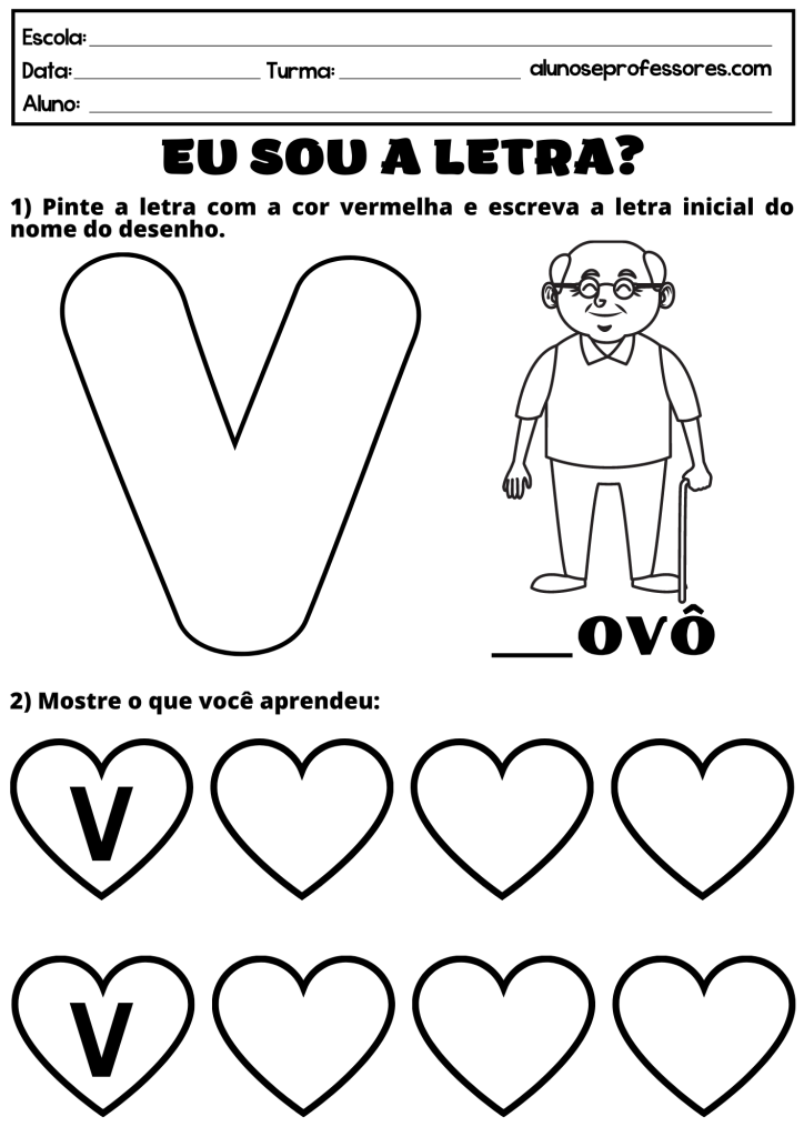 custo atividades letra v material escolar