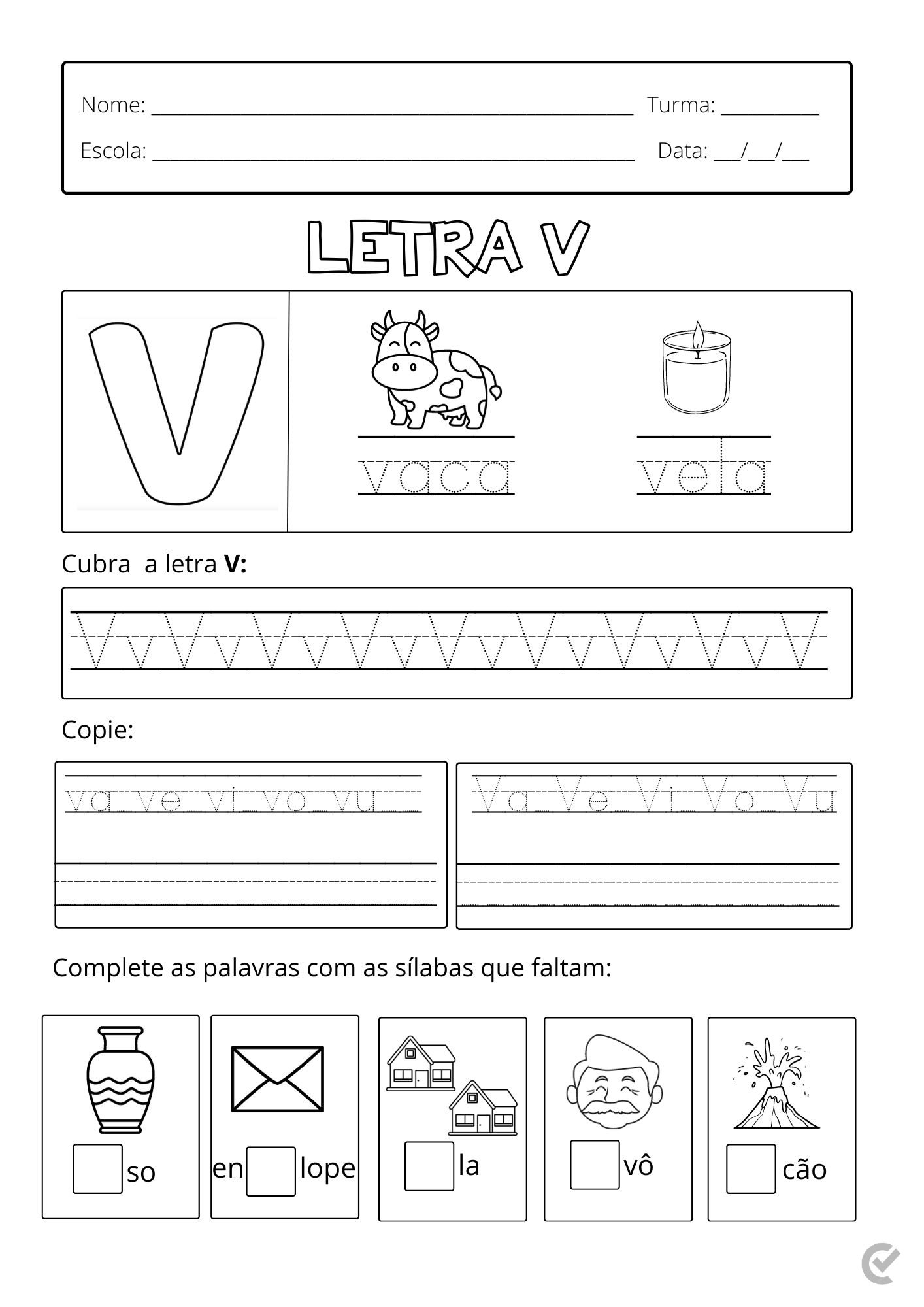 atividades com a letra v para educação infantil