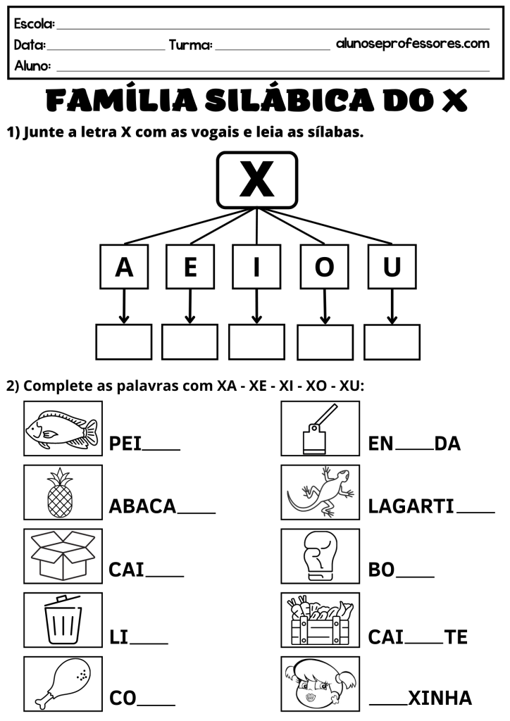 alfabetização letra x