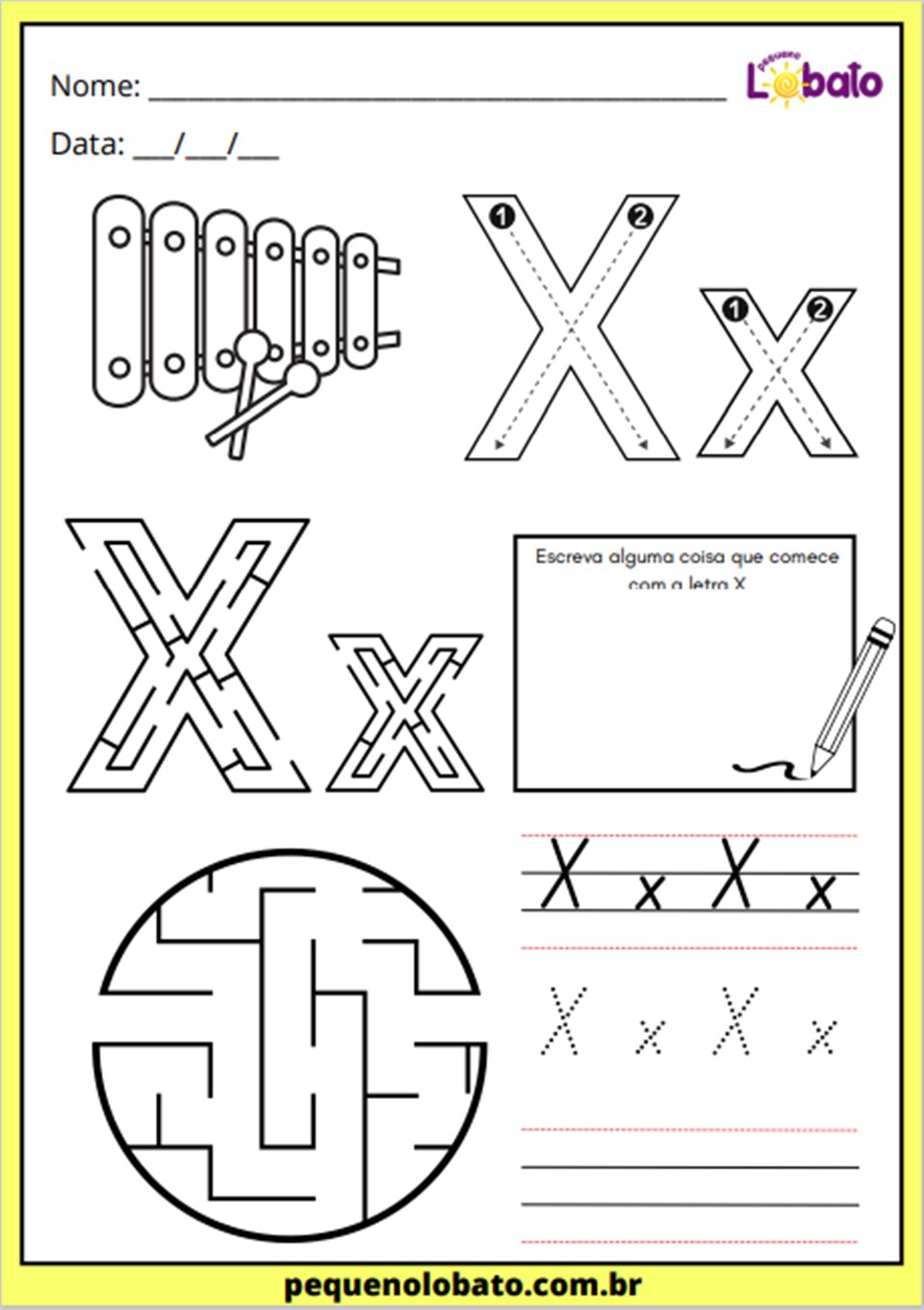 atividades com a letra x para educação infantil para imprimir