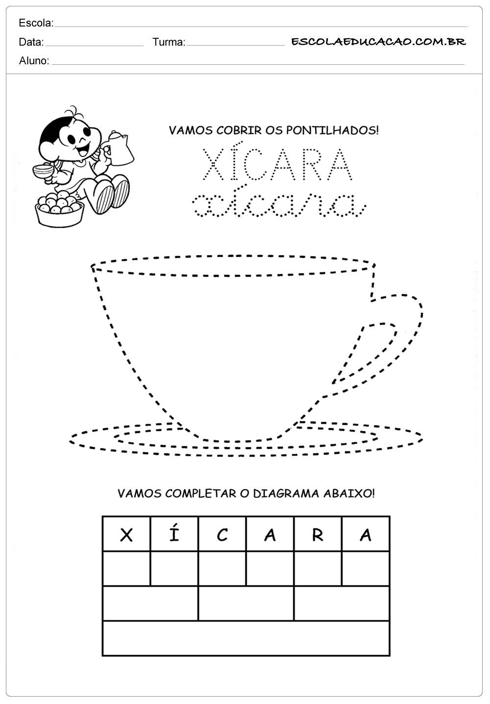 custo de materiais para atividades com a letra x
