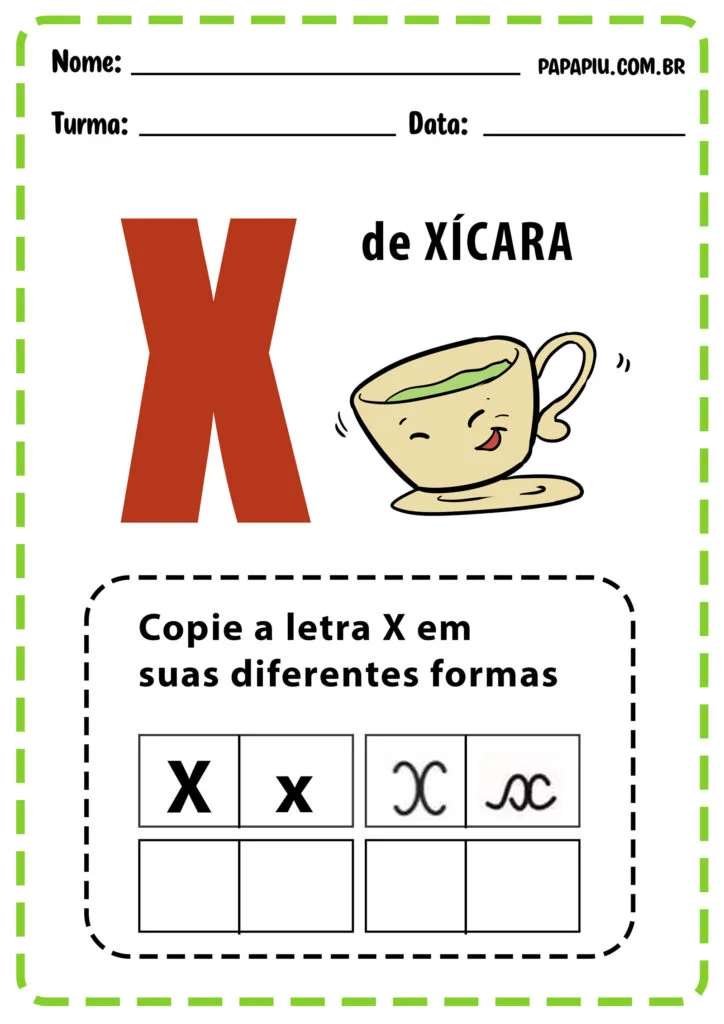 atividades letra x bastão vs cursiva para imprimir