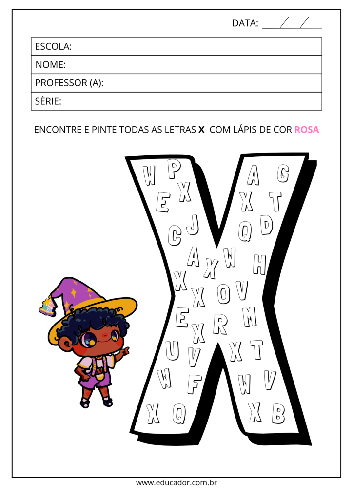 atividades com a letra x para educação infantil para imprimir