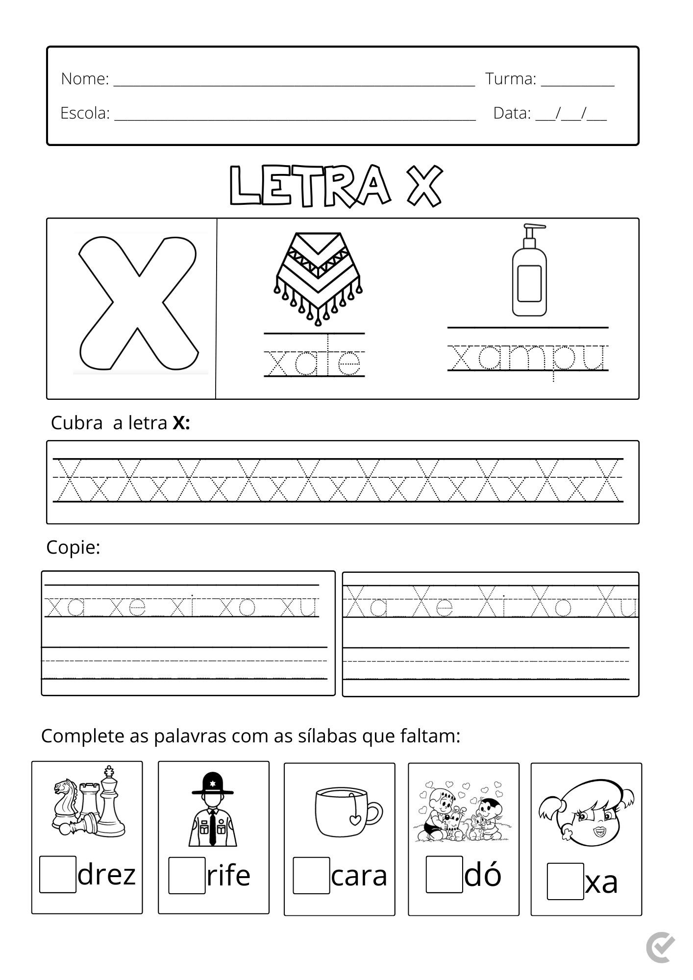 atividades com a letra x para imprimir e colorir