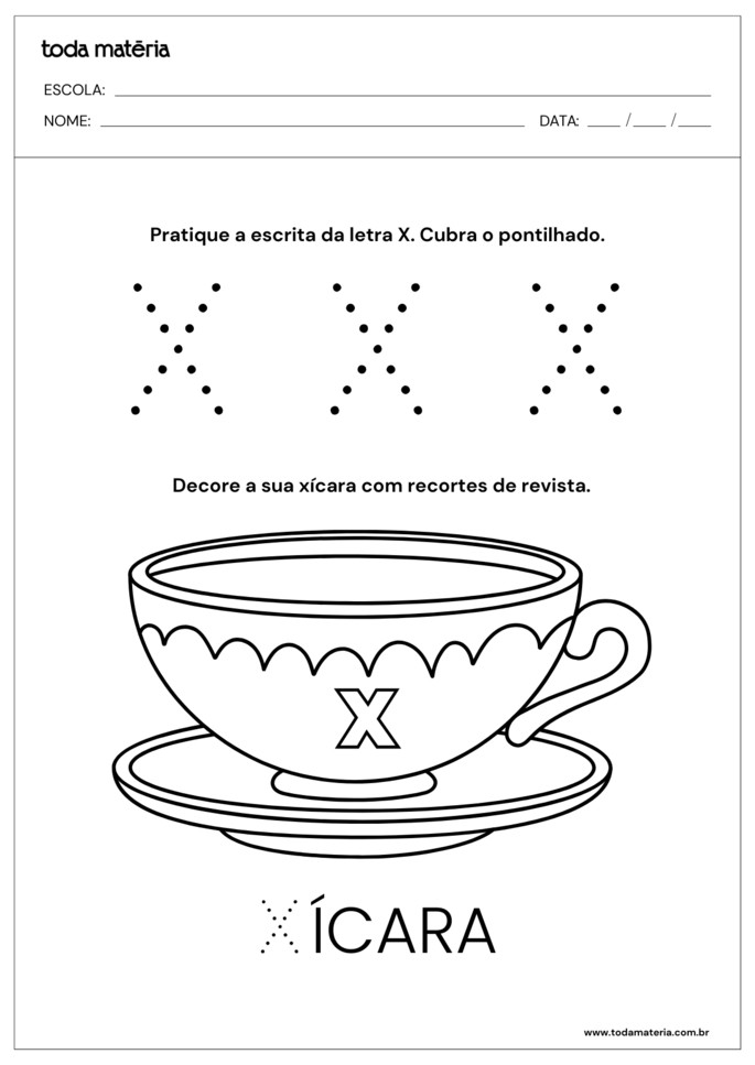 custo de materiais para atividades com a letra x