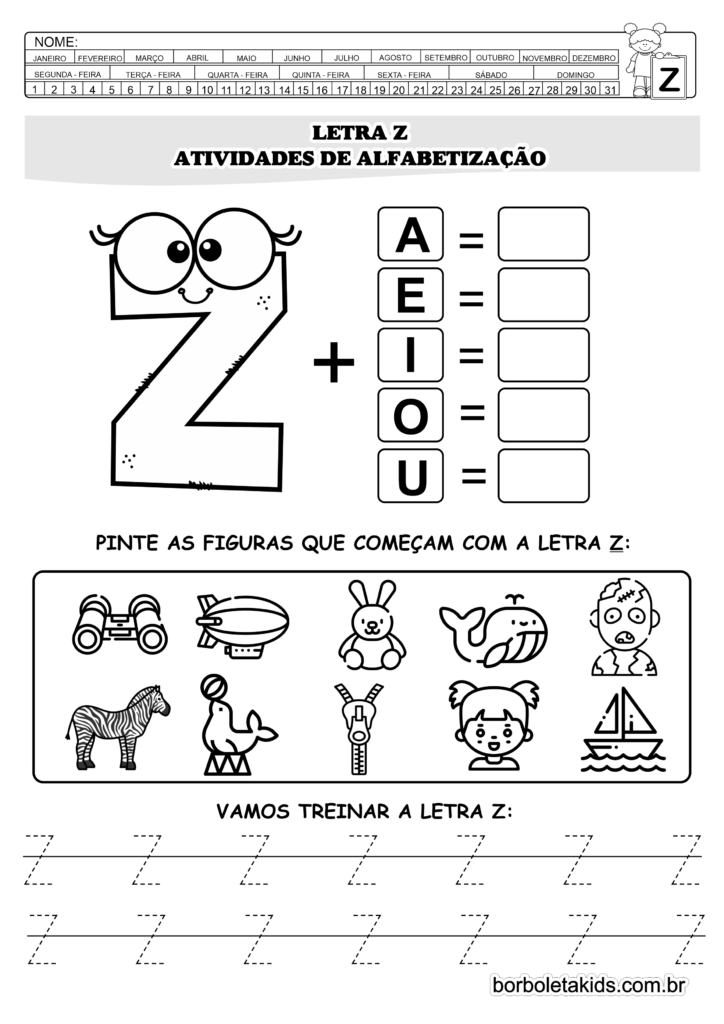 atividades com a letra z para imprimir 1 ano