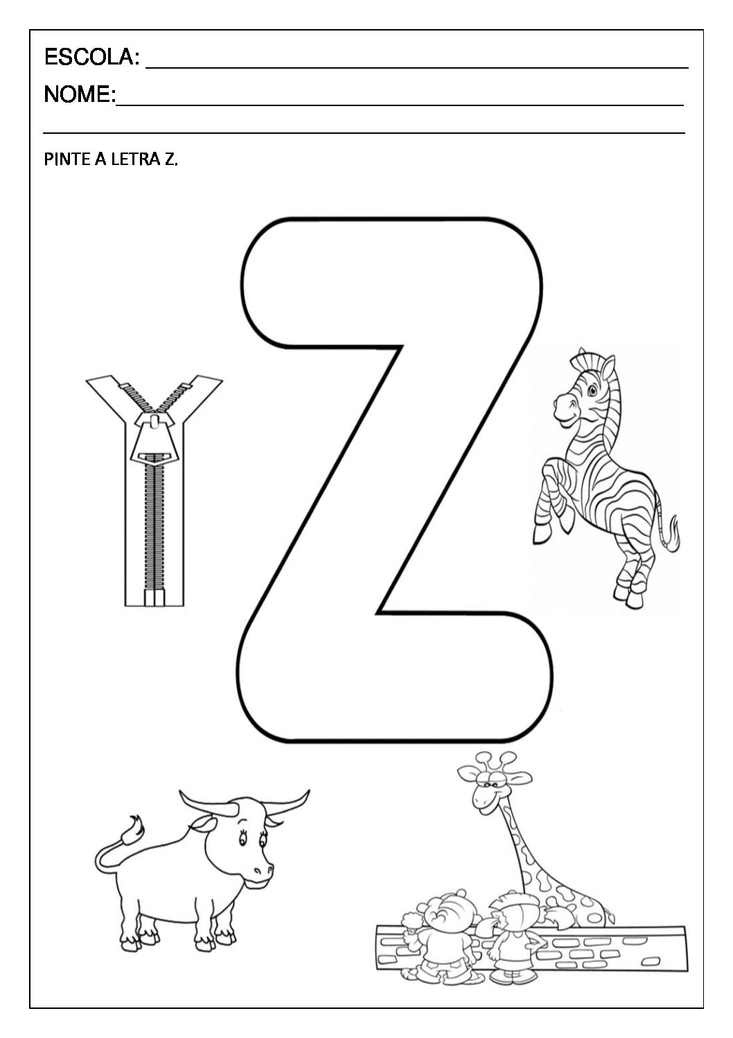 atividades com a letra z para alfabetização