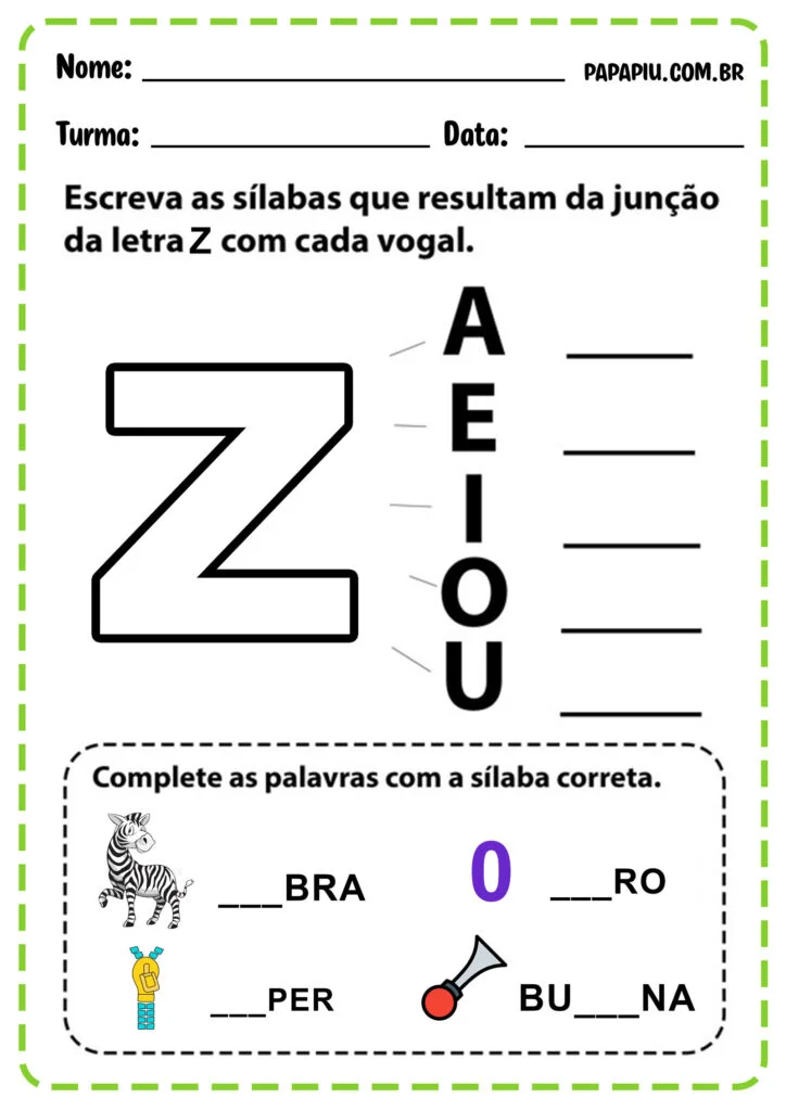atividades com a letra z para alfabetização