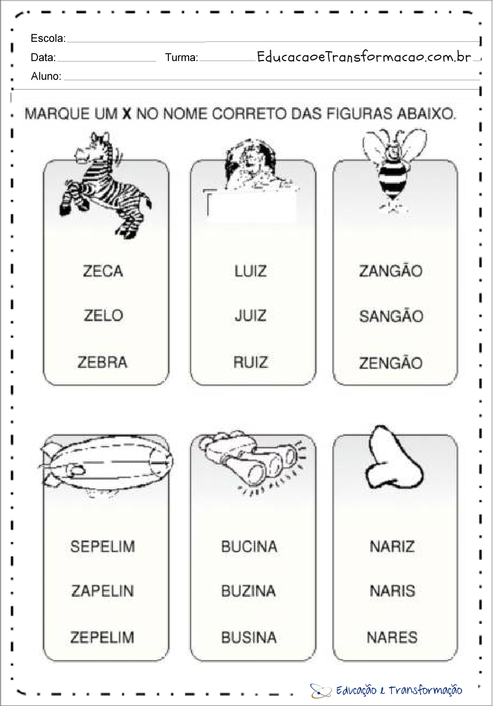 atividades divertidas com a letra z para alfabetização