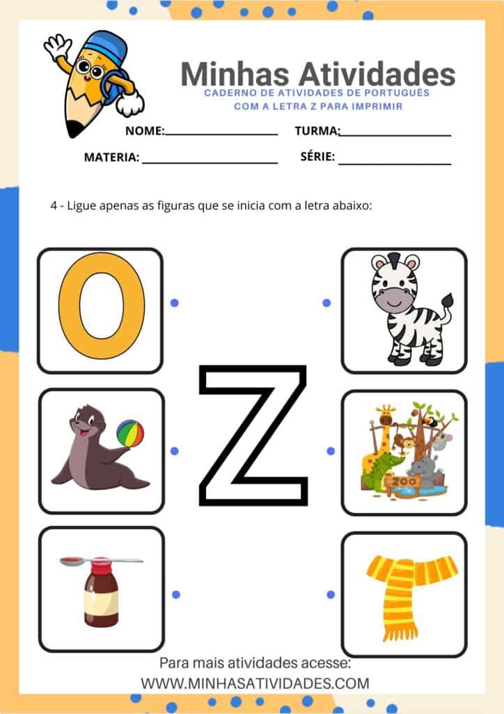 custo de materiais para atividades com a letra z