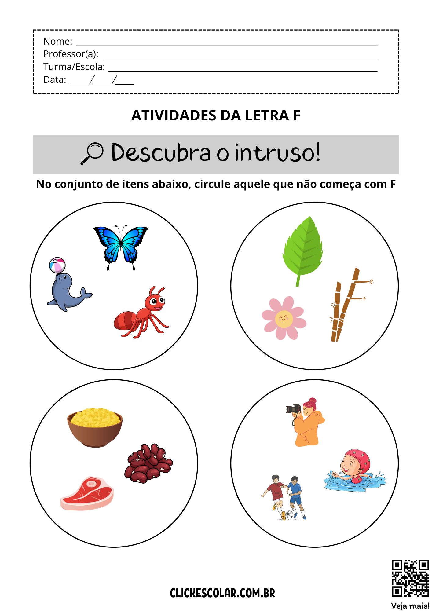 atividades de alfabetização com a letra f