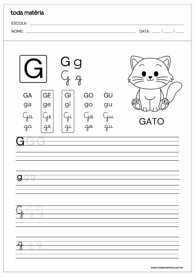 custo de materiais para atividades com a letra G