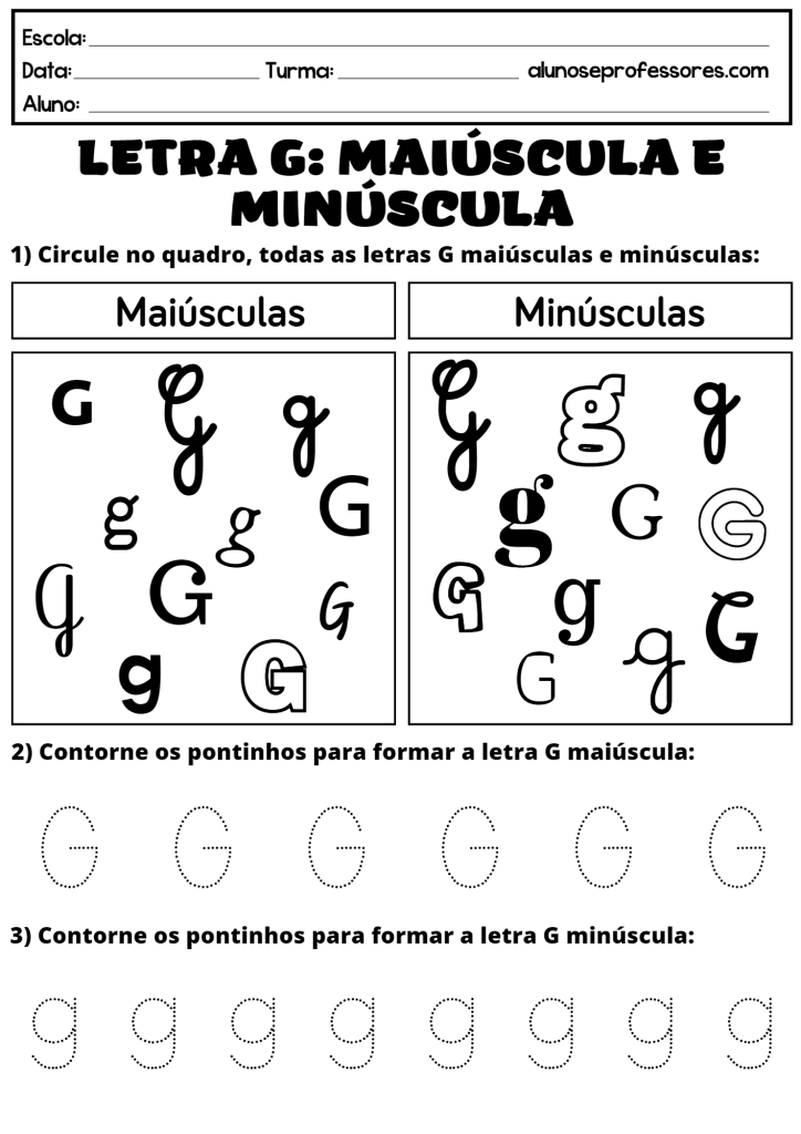 atividades de alfabetização com a letra g