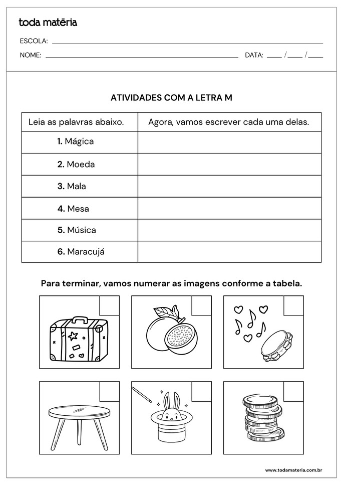 exercícios com a letra m
