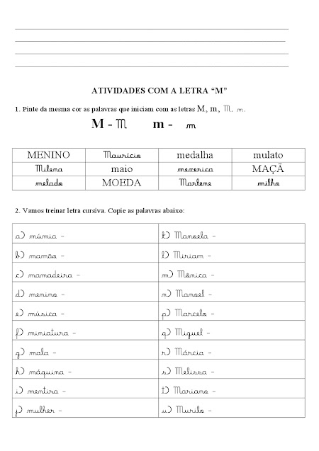 atividades com a letra m para educação infantil