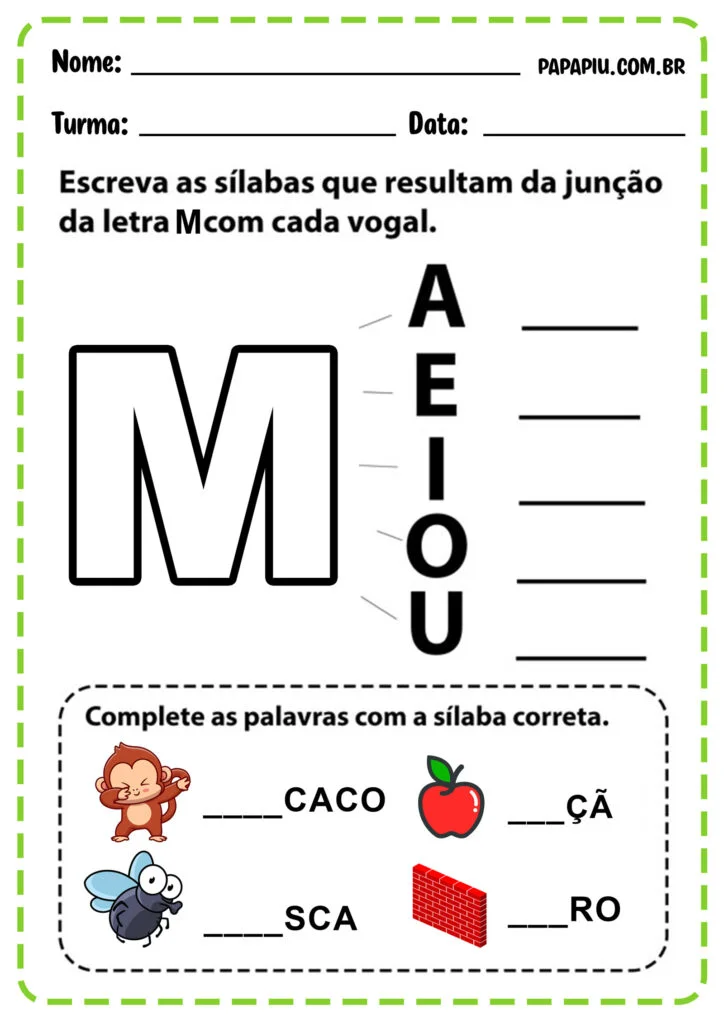 alfabetização letra m