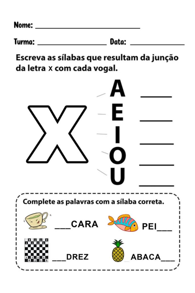 atividades de alfabetização com a letra x