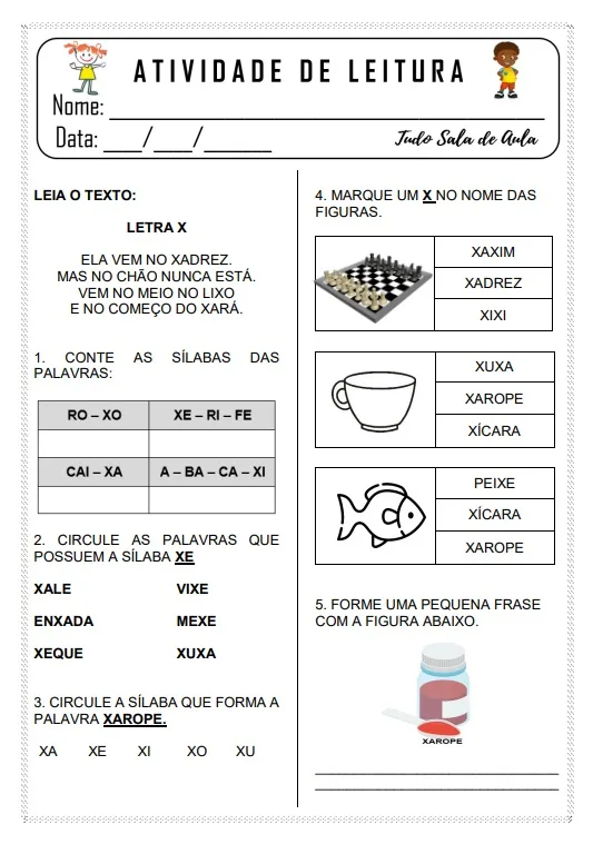 como usar a palavra 'xadrez' na alfabetização