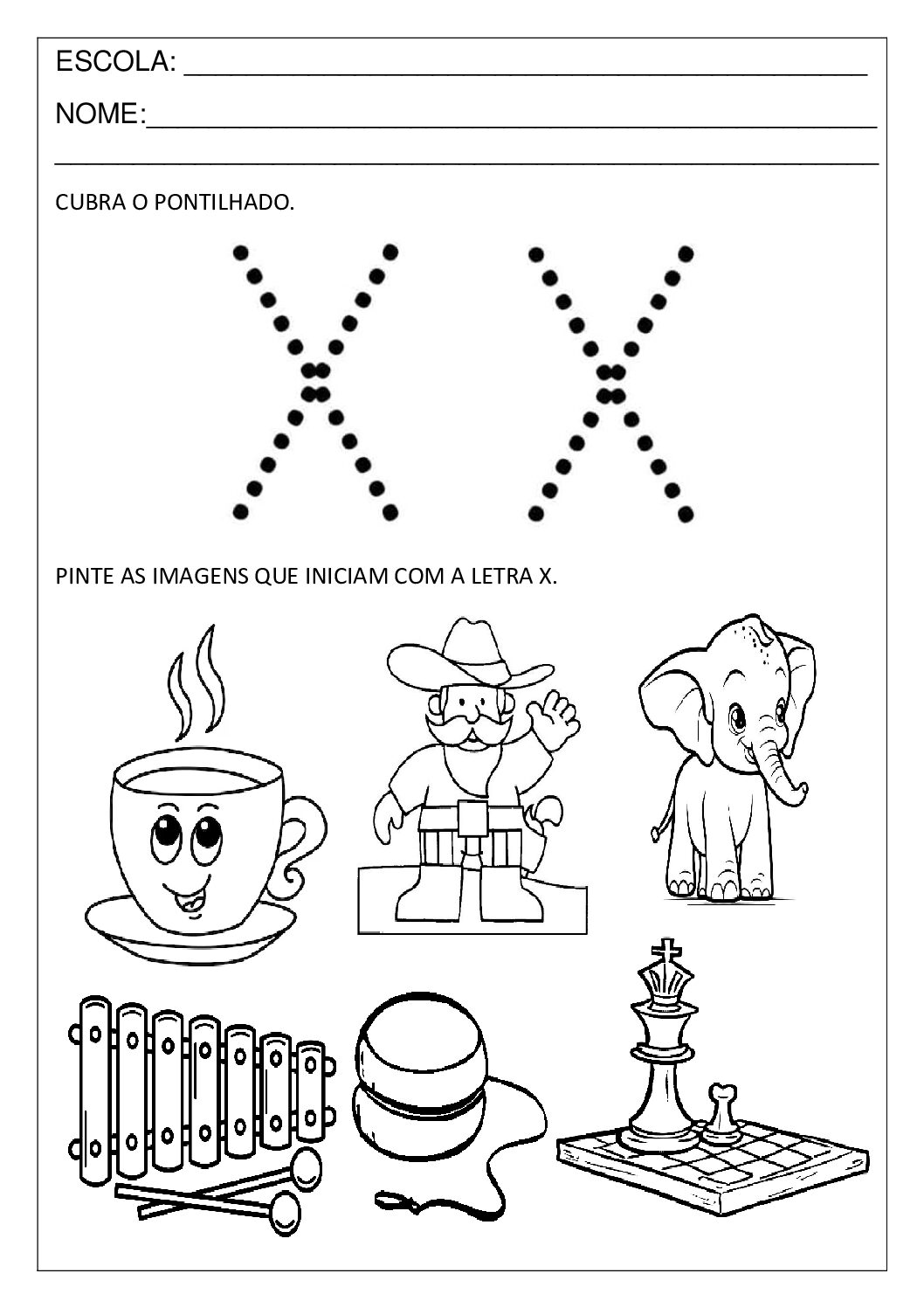 atividades de alfabetização com a letra x