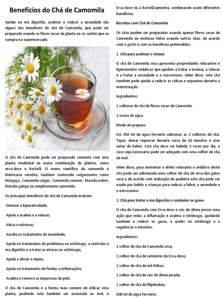 beneficios do cha de camomila