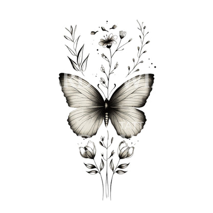 desenho tattoo borboleta e rosa