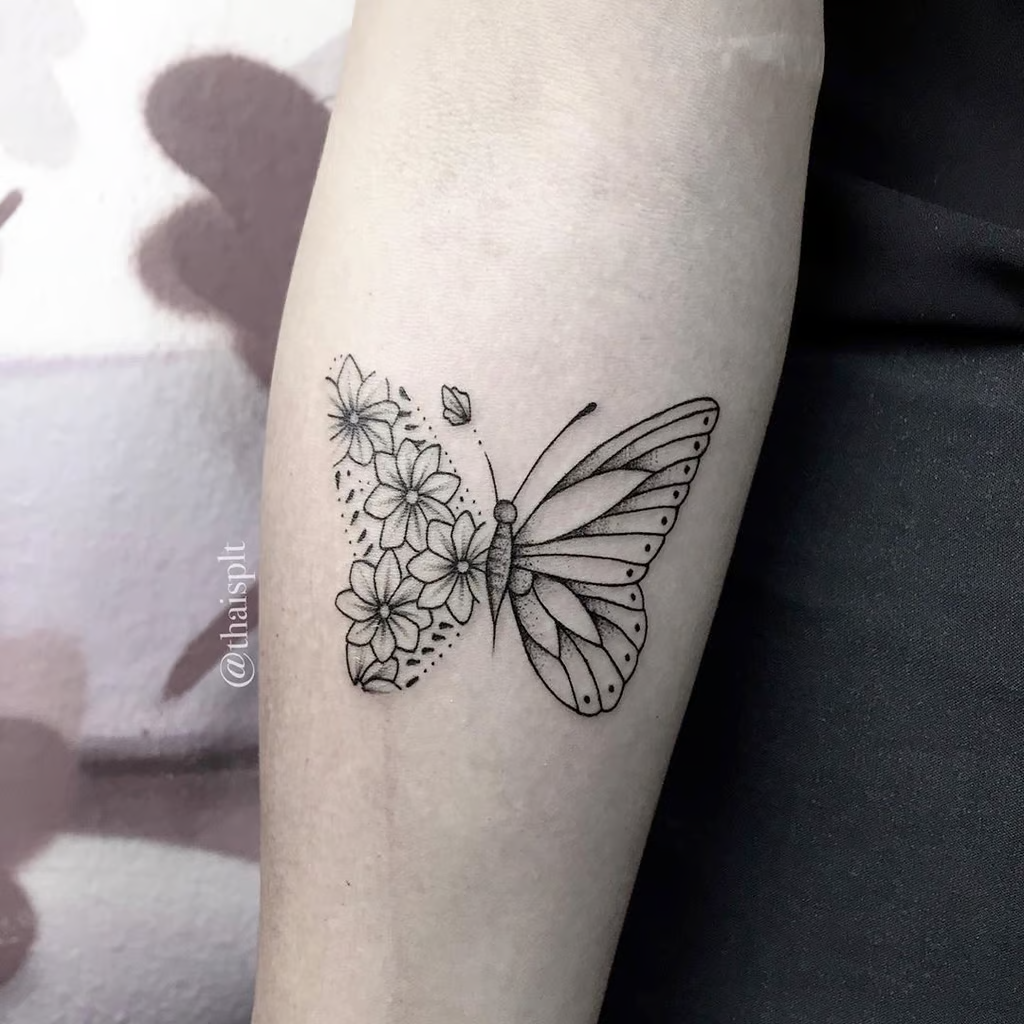 desenho tattoo borboleta e rosa