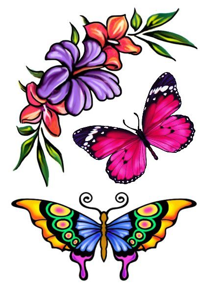tatuagem borboleta com flores coloridas