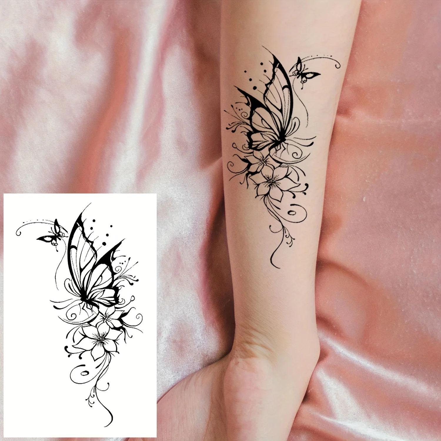 tatuagem borboleta com flores aquarela