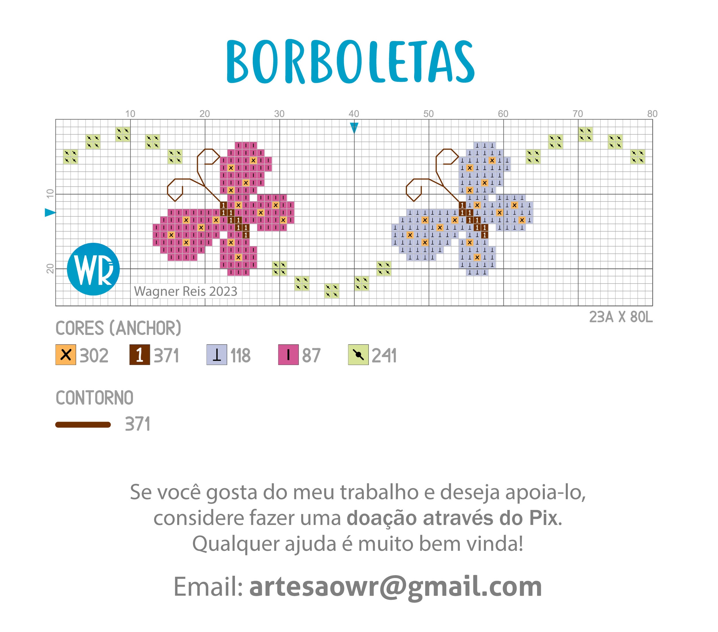cores para bordar borboleta em ponto cruz