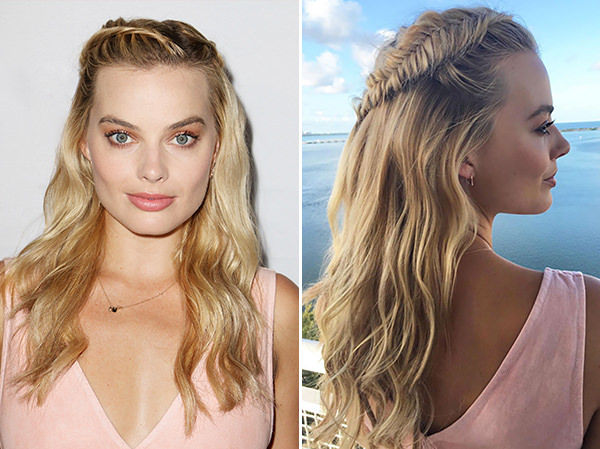 cabelo solto com trança em cima