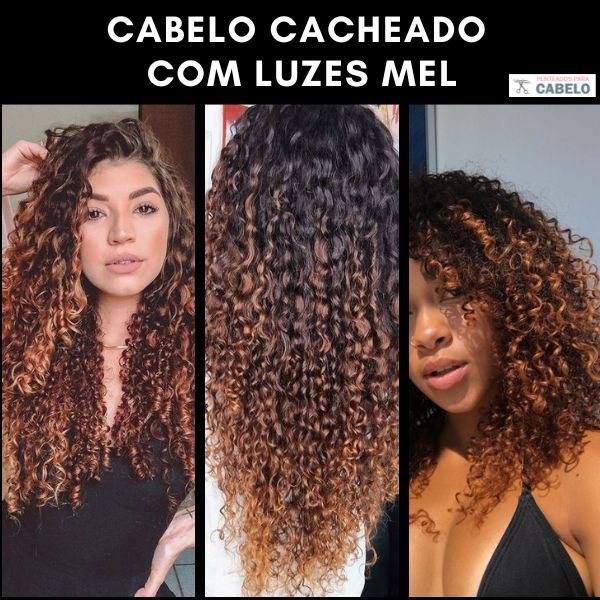 cabelos cacheados com luzes chocolate