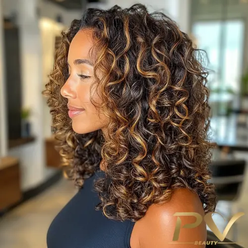 cabelo cacheado com balayage