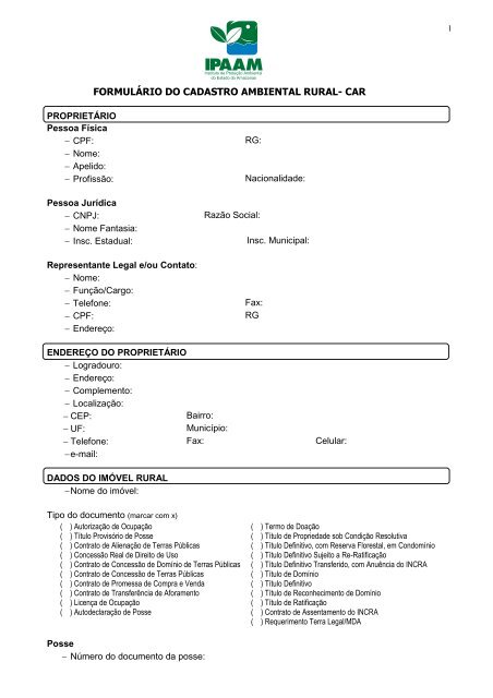 documentos necessários para o CAR