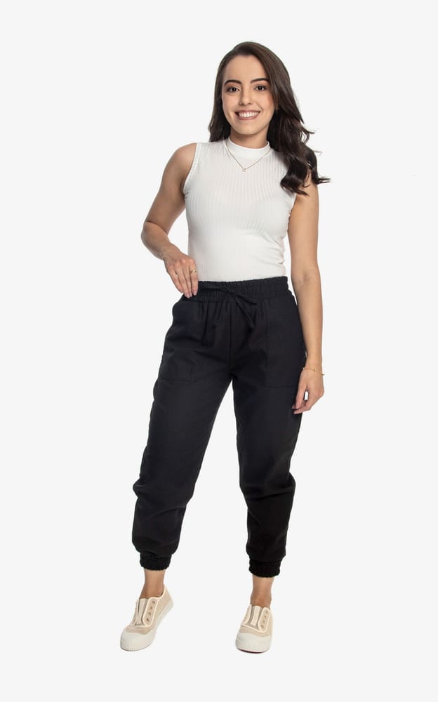 calça alfaiataria linho preta