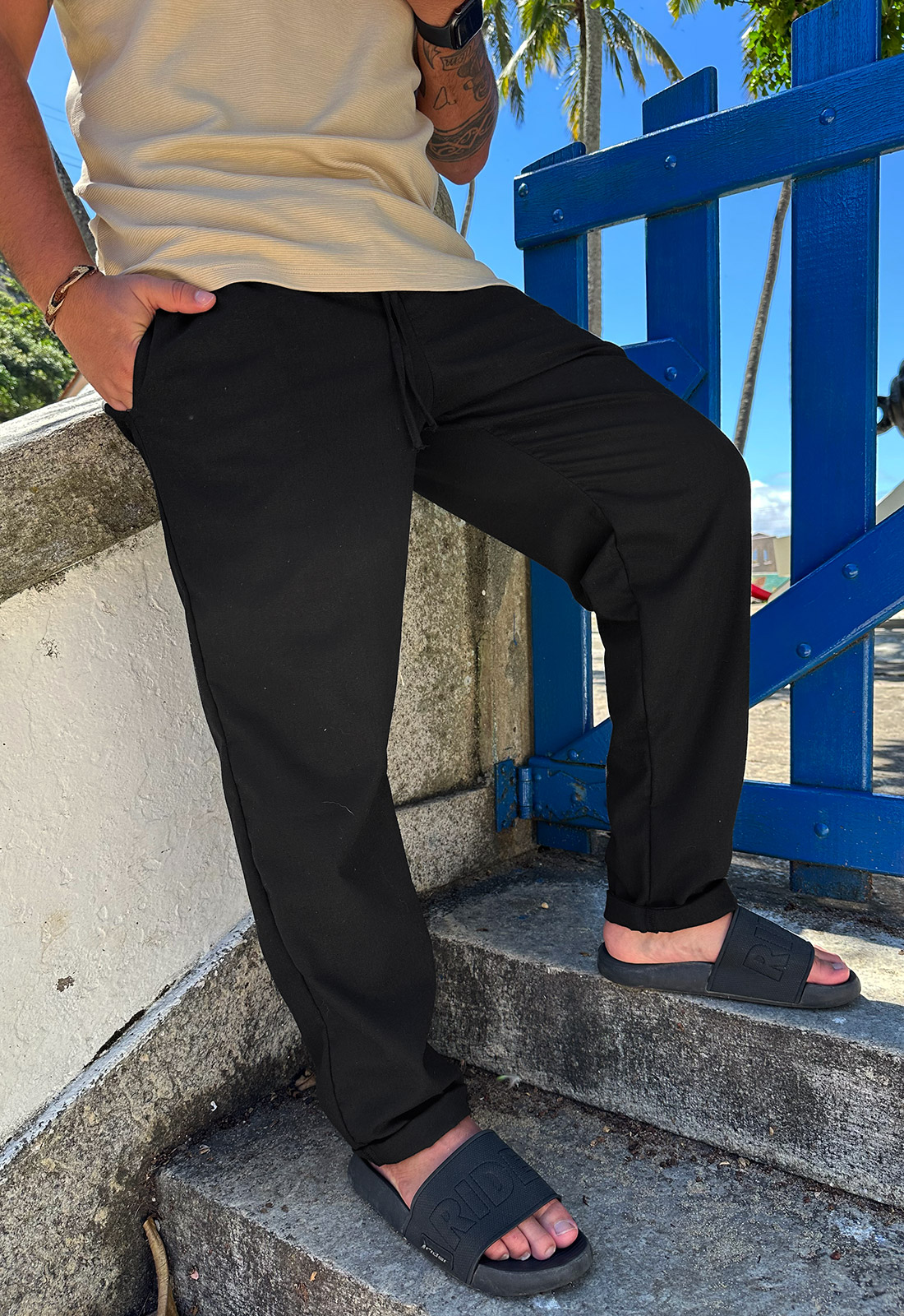 como usar calça de linho preta